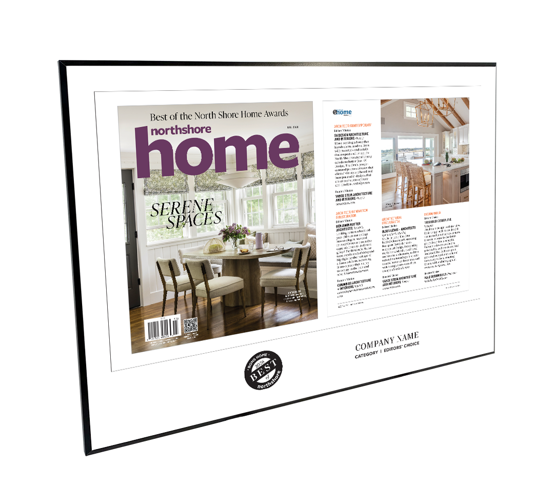 BONS Home 2026 As Seen In wooden plaque with the magazine cover and winner pages