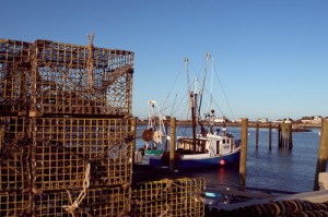 Fishing boat and lobster traps