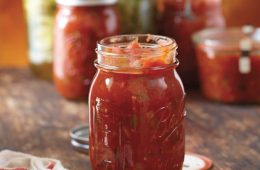 Mason jar of homemade salsa